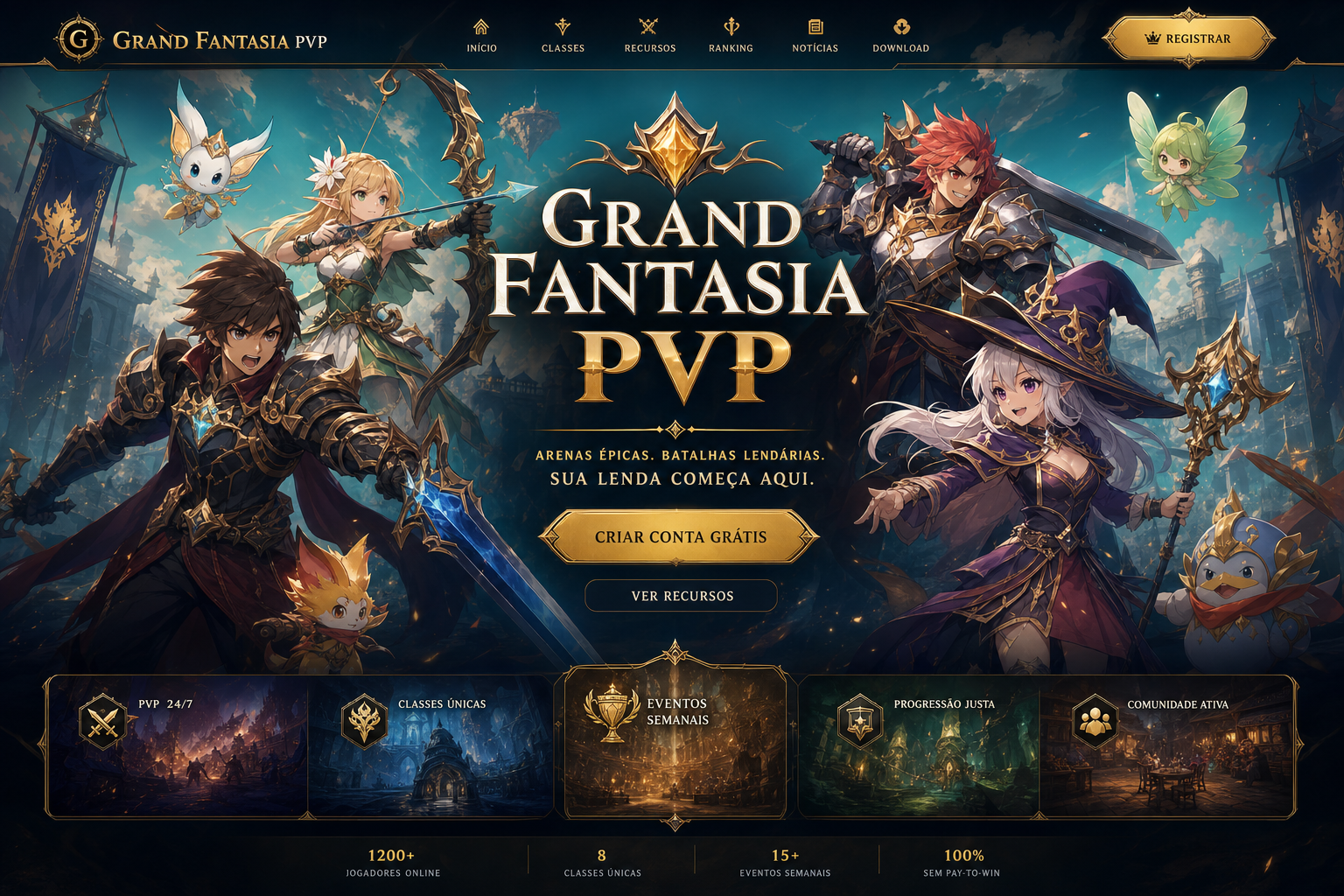 Hero do Grand Fantasia PVP com visual de MMORPG de fantasia